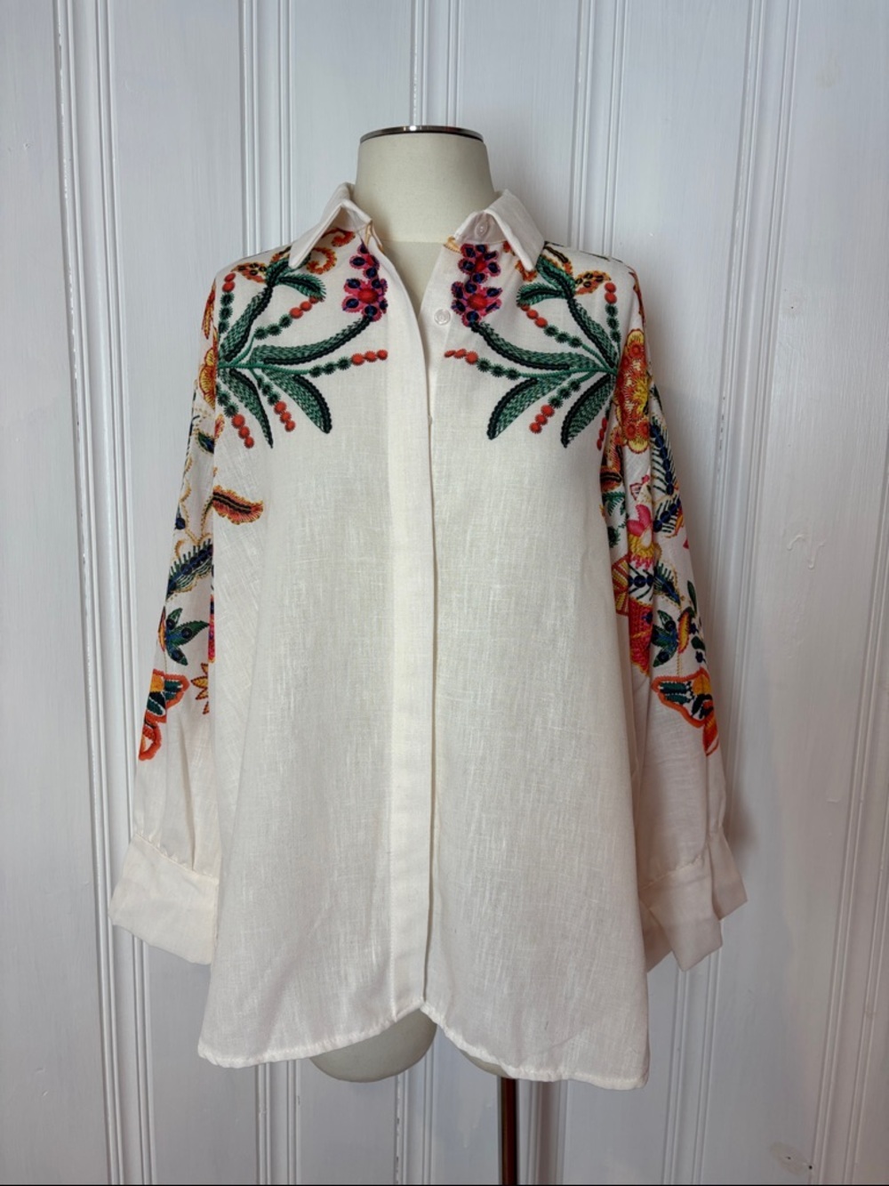 NWT INTUITION Paris Oversized High-Low Botanical Print Button-Up Shirt - M/L - Picture 1 of 9